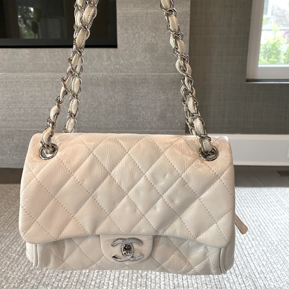 Authentic Vintage Chanel White Flap Bag Handbag